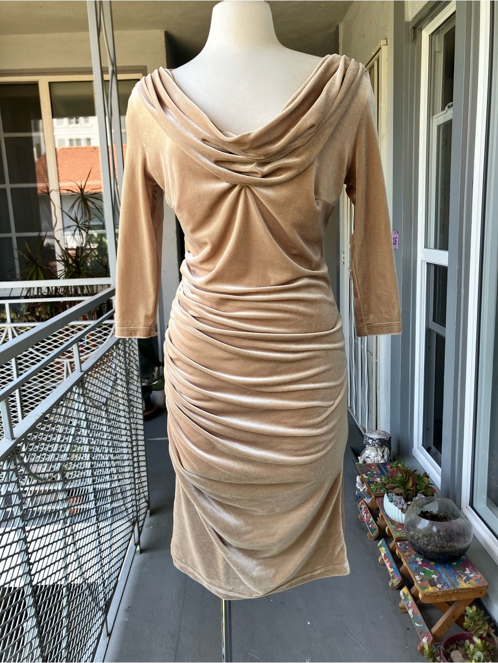 Vintage Deadly Dames Gold Velvet Pin-Up Style Dress